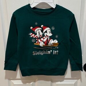 Disney Kids Dark Green Mickey & Minnie Holiday Sweatshirt